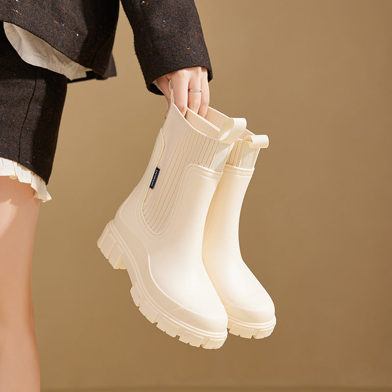 Noelle | Women's Chelsea Boots Knit Collar Lug Sole