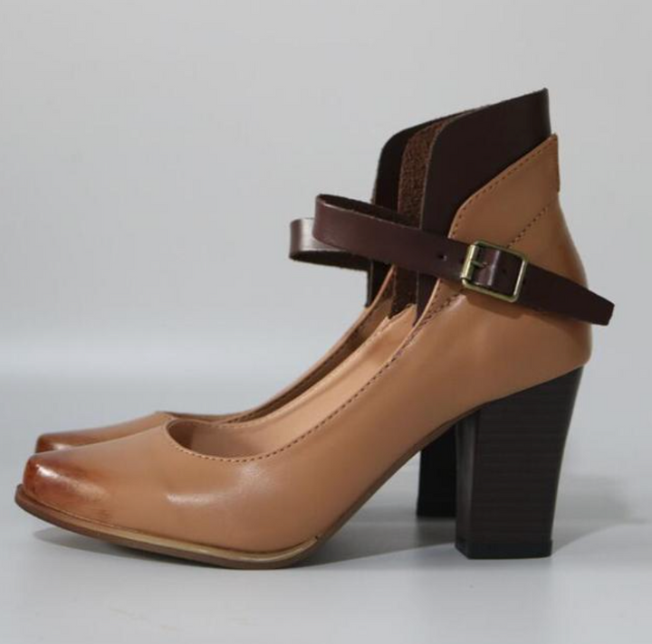 Violette | Contrast Buckle Strap Mary Jane Block Heels