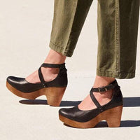 Clodagh | Cross-Strap Leather Clog Platform Wedges