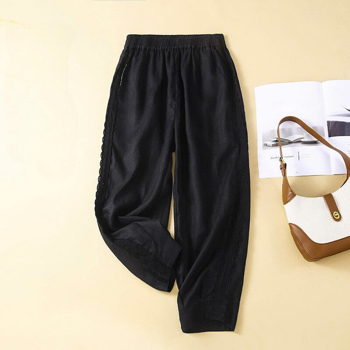 Laceline | Lace-Trim Side Panel Women's Linen Pants