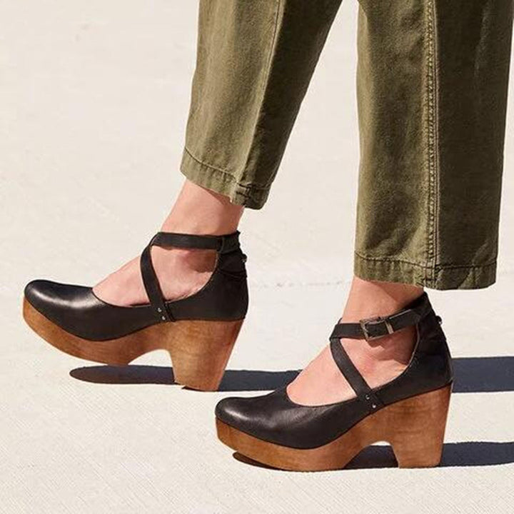 Solstice | Cross Strap Mary Jane Clog Platform Heels