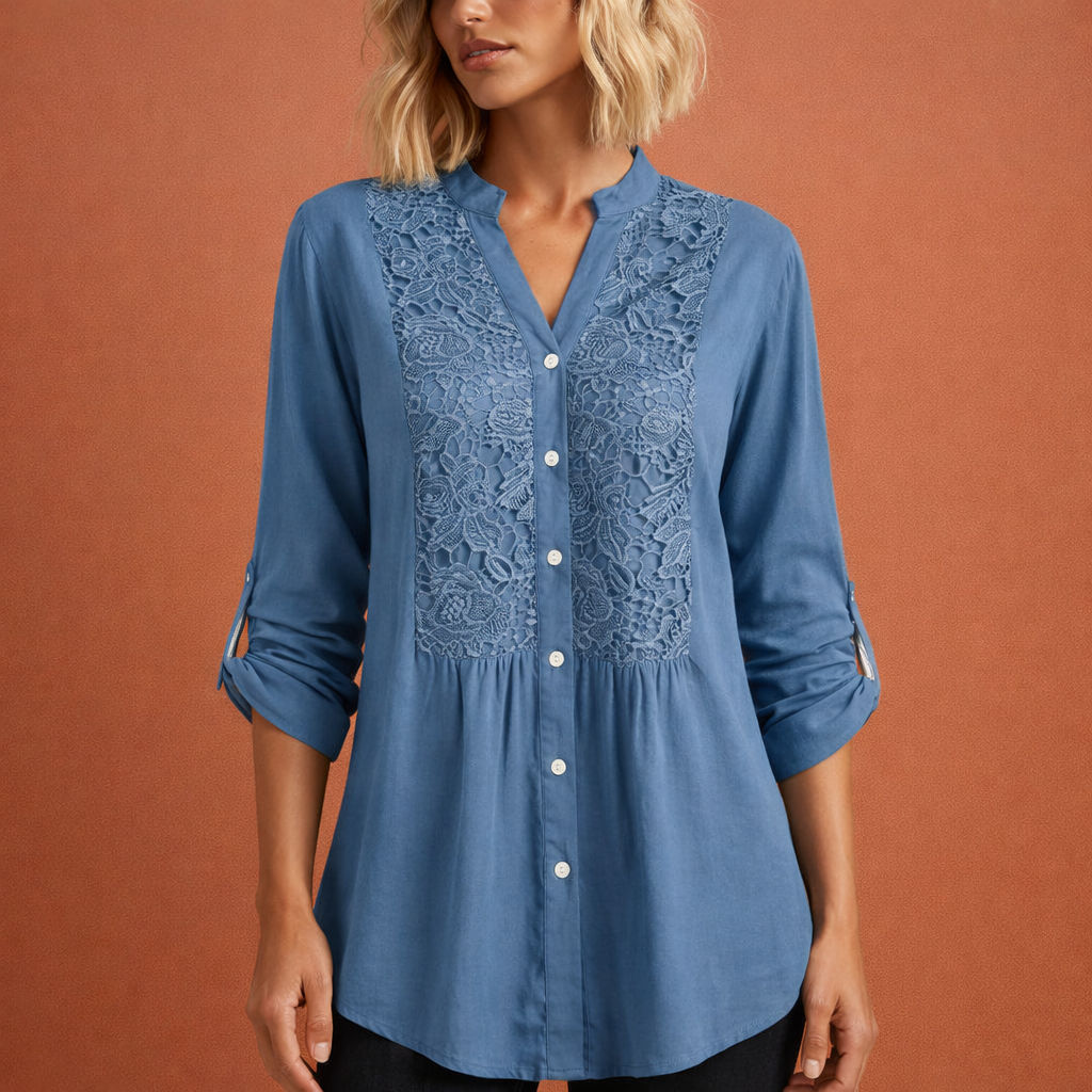 Lacefield | Crochet Lace Panel Button-Up Tunic Blouse