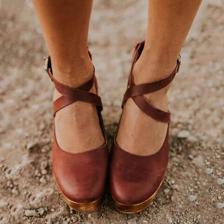 Clodagh | Cross-Strap Leather Clog Platform Wedges