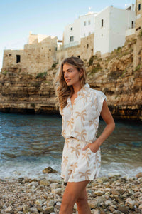 Palm Cove | Tropical Palm Print Sleeveless Tunic Blouse