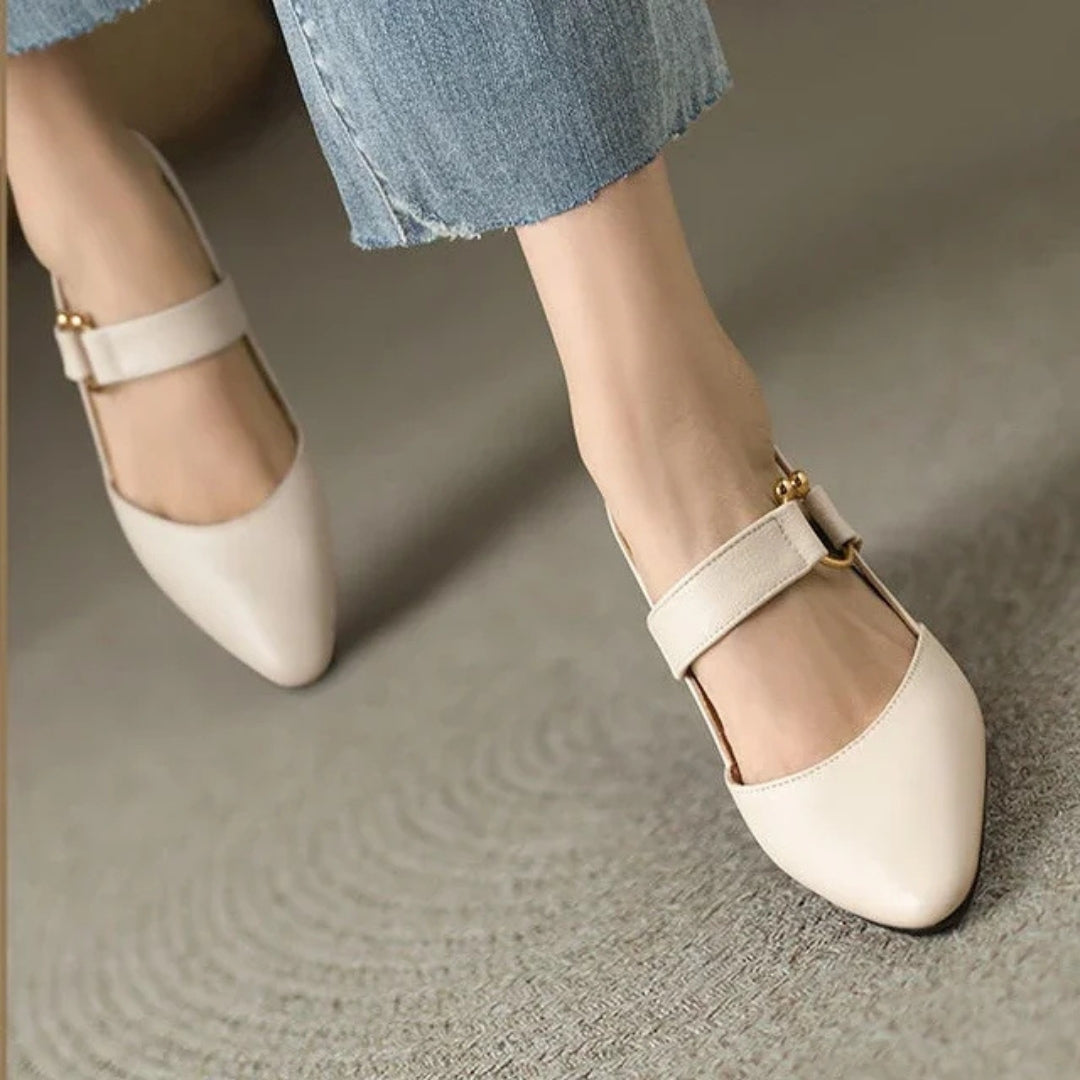 Harlow | Gold Ring Bar Strap Slingback Block Heels
