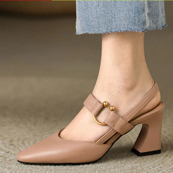 Harlow | Gold Ring Bar Strap Slingback Block Heels