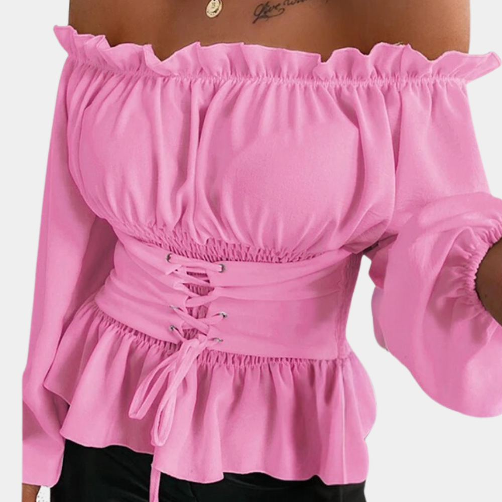 Megan | Ruffle Bardot Lace-Up Corset Off Shoulder Top