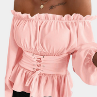 Megan | Ruffle Bardot Lace-Up Corset Off Shoulder Top
