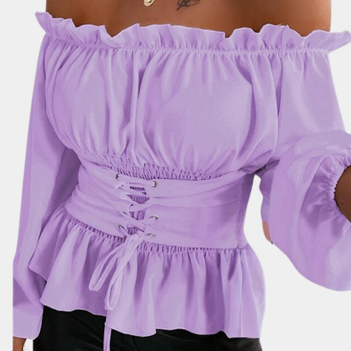 Megan | Ruffle Bardot Lace-Up Corset Off Shoulder Top