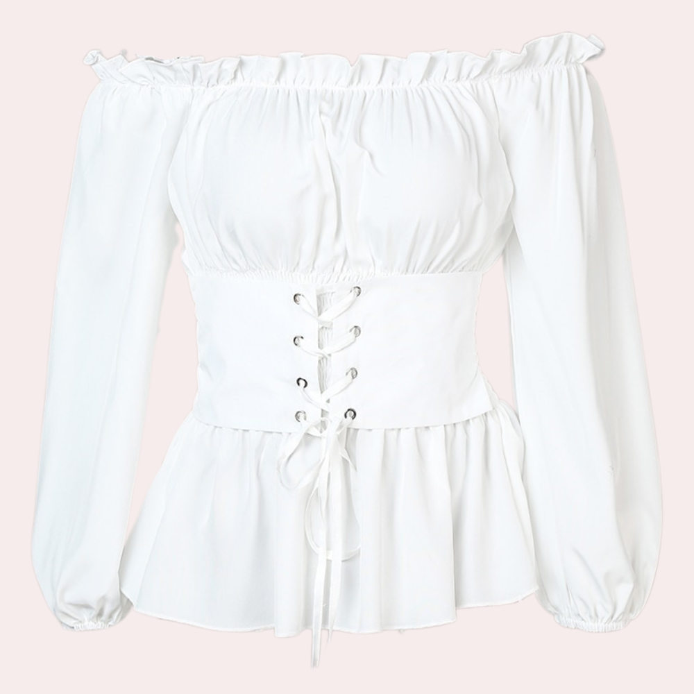 Megan | Ruffle Bardot Lace-Up Corset Off Shoulder Top