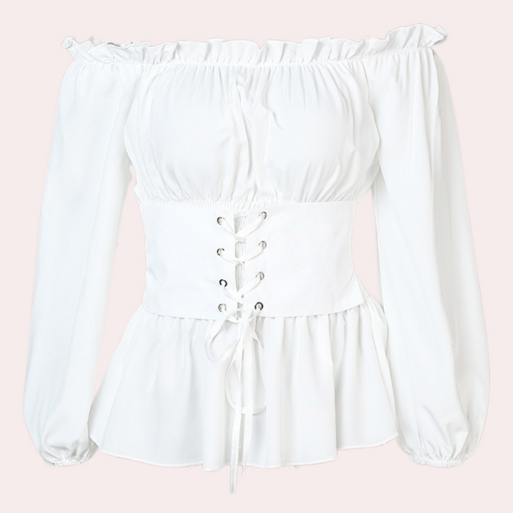 Megan | Ruffle Bardot Lace-Up Corset Off Shoulder Top