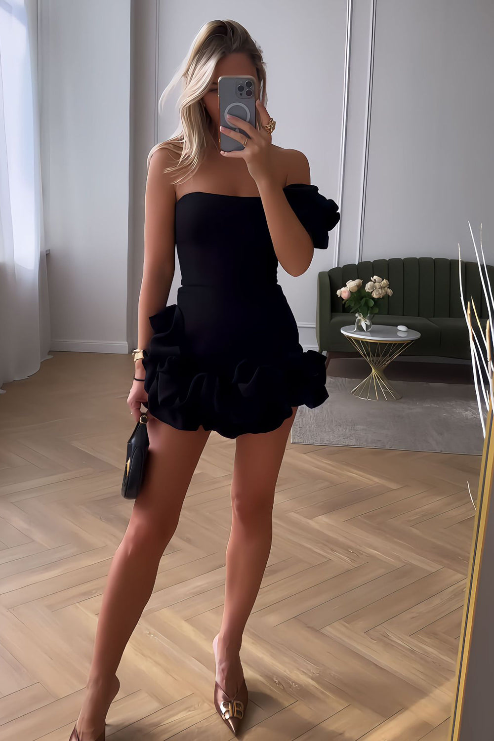 Nicolette | Off-Shoulder Ruffle Hem Wedding Guest Dress