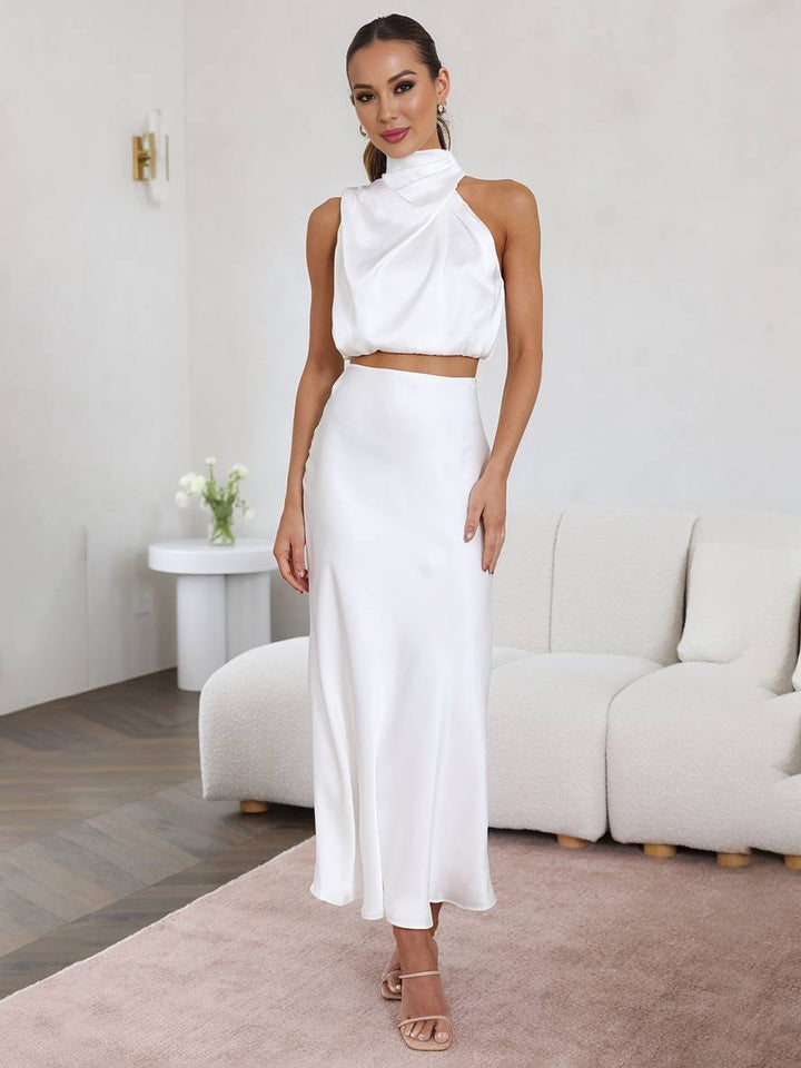 Sienna | Satin Halter Crop & Maxi Skirt Summer Dress Set