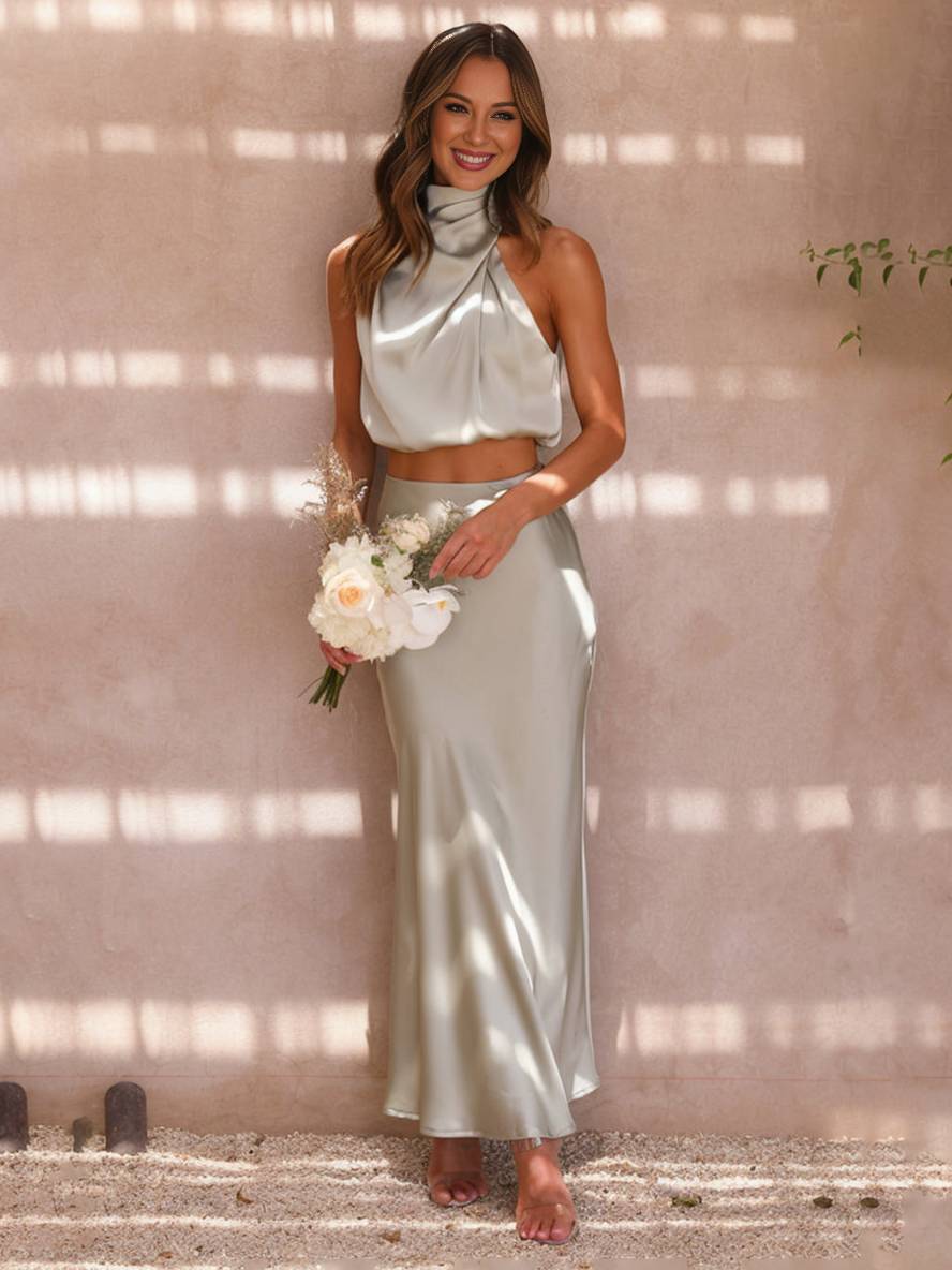 Sienna | Satin Halter Crop & Maxi Skirt Summer Dress Set