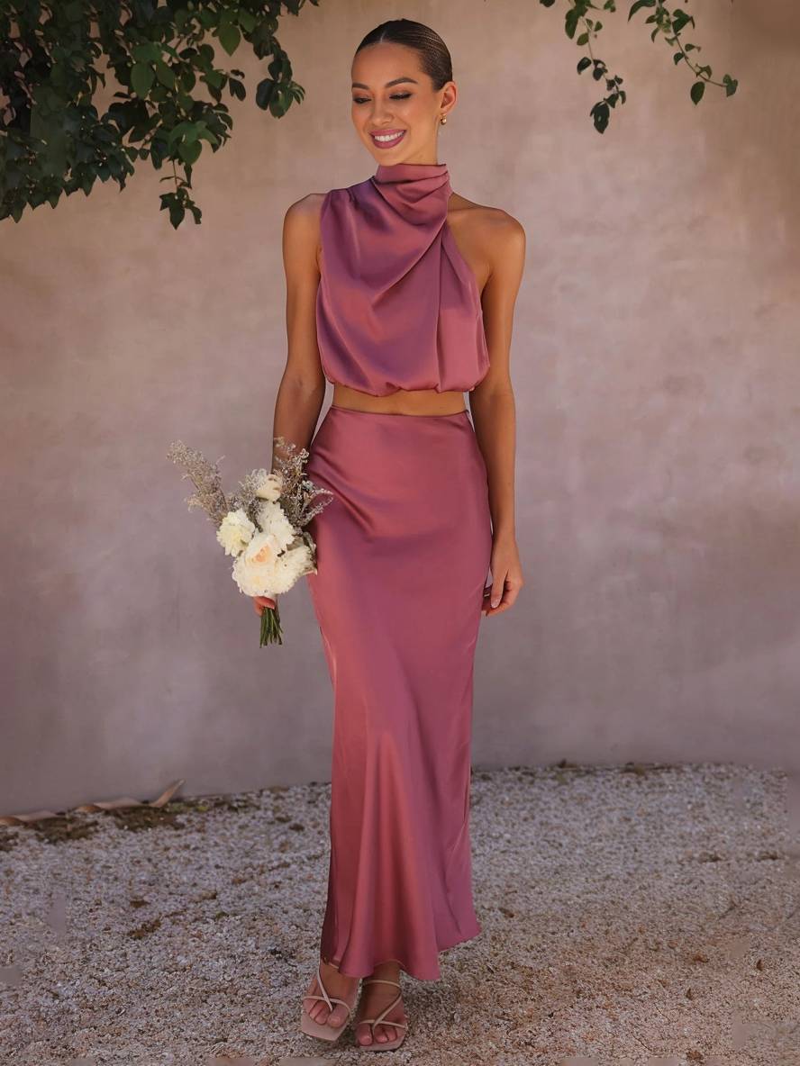 Sienna | Satin Halter Crop & Maxi Skirt Summer Dress Set