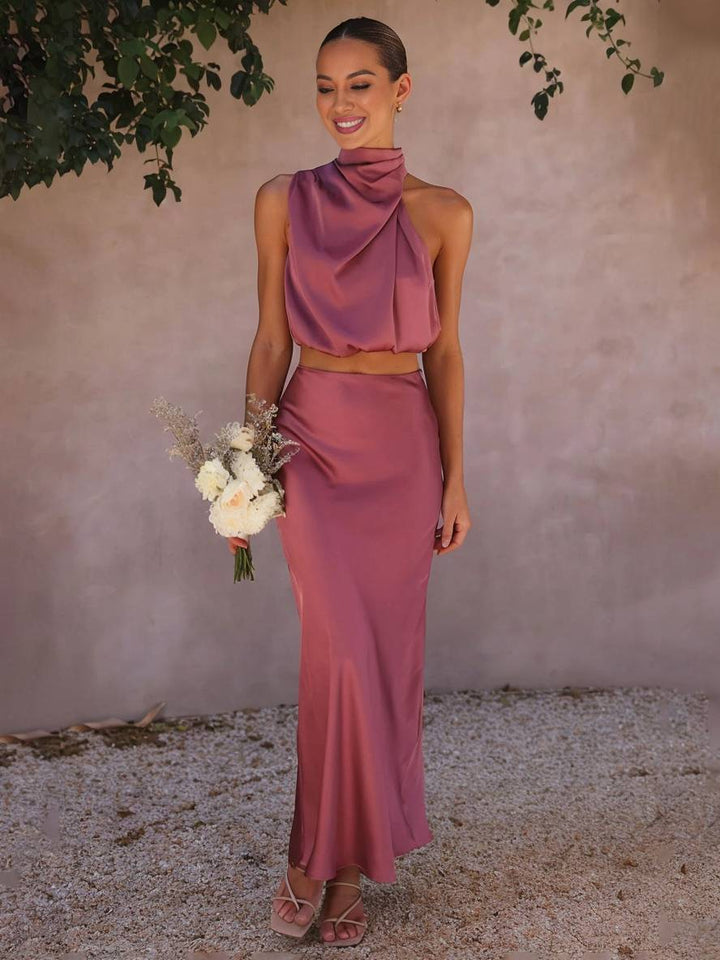 Sienna | Satin Halter Crop & Maxi Skirt Summer Dress Set