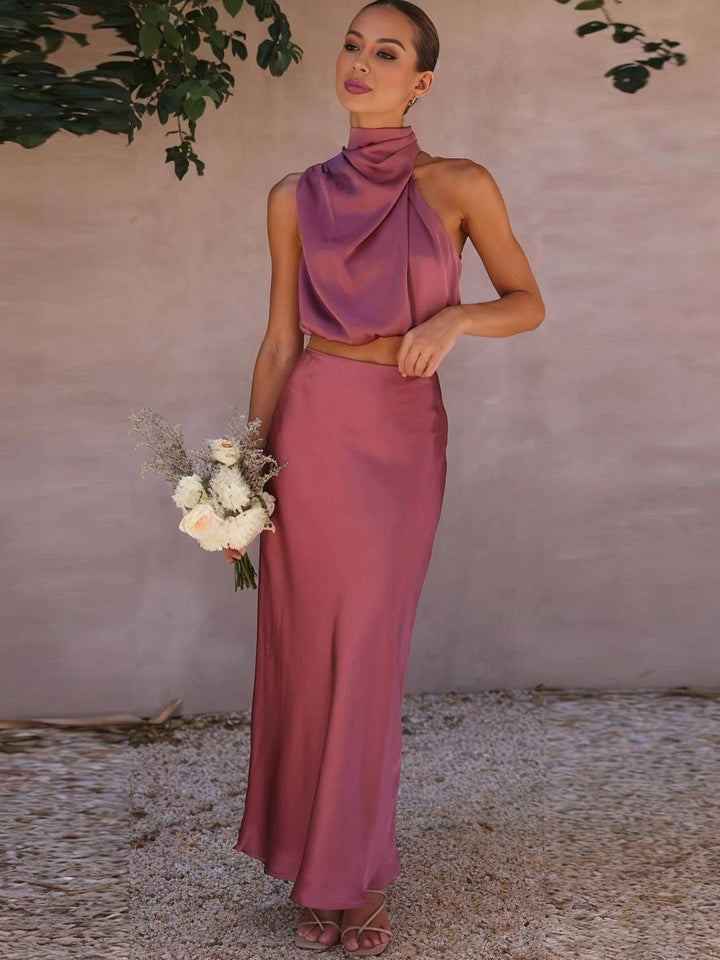 Sienna | Satin Halter Crop & Maxi Skirt Summer Dress Set