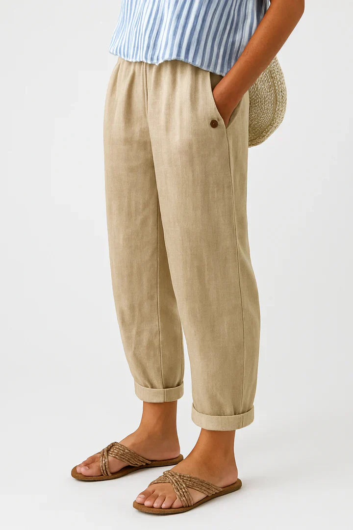 Dune | Tapered Roll-Cuff Elasticated Linen Pants