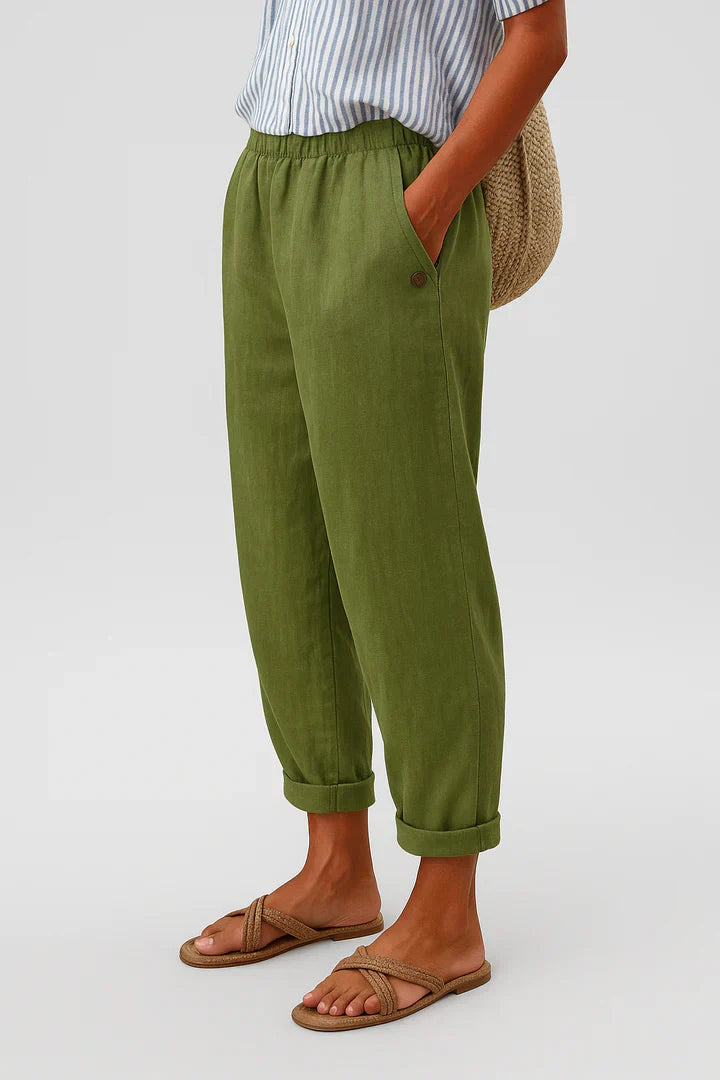 Dune | Tapered Roll-Cuff Elasticated Linen Pants