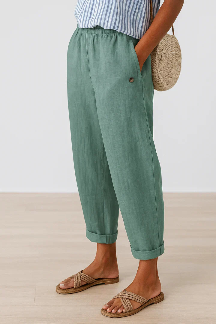 Dune | Tapered Roll-Cuff Elasticated Linen Pants