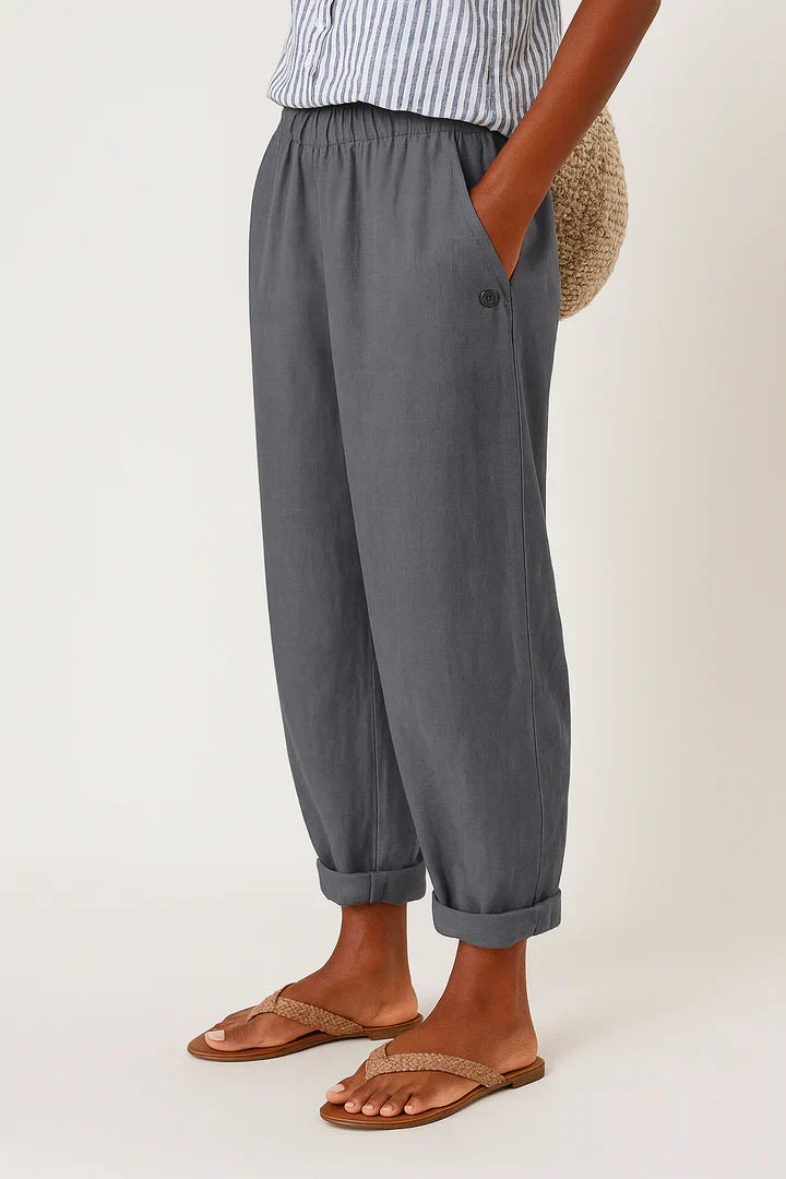 Dune | Tapered Roll-Cuff Elasticated Linen Pants