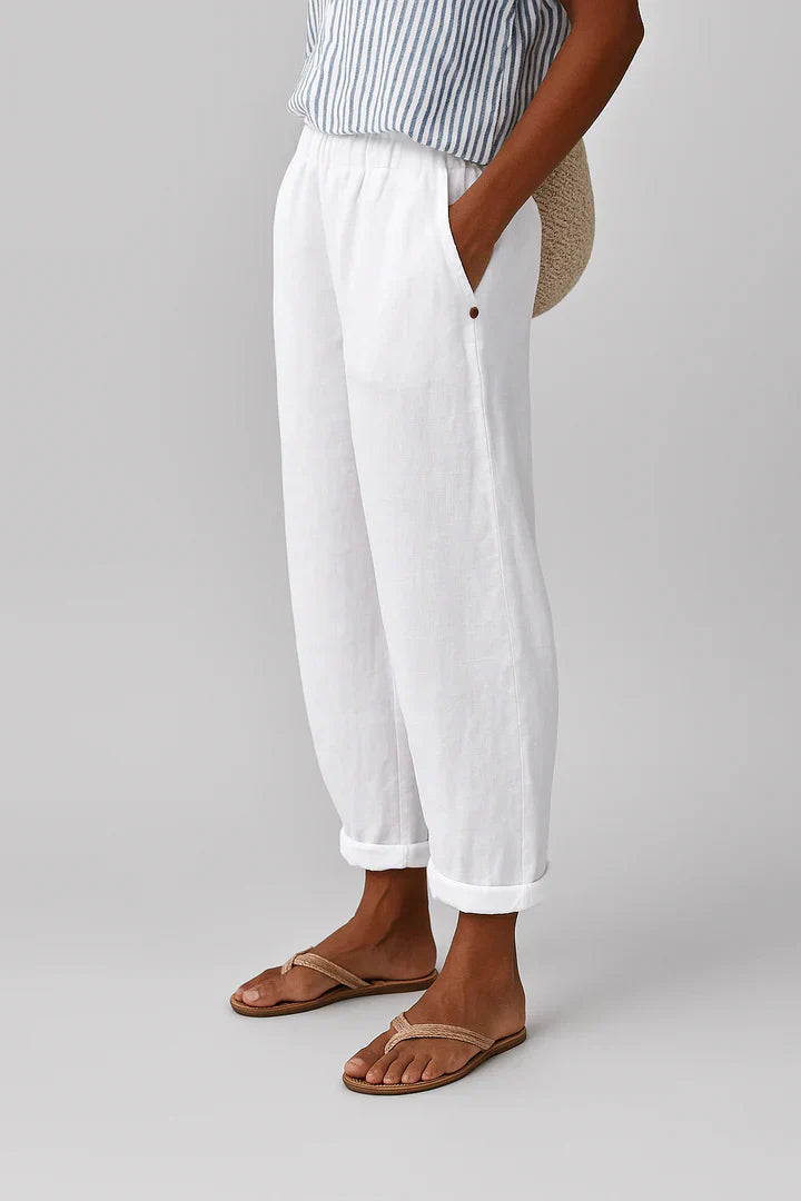 Dune | Tapered Roll-Cuff Elasticated Linen Pants