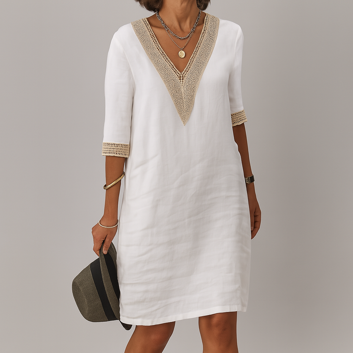 Palermo | Linen Crochet Trim V-Neck Summer Dress