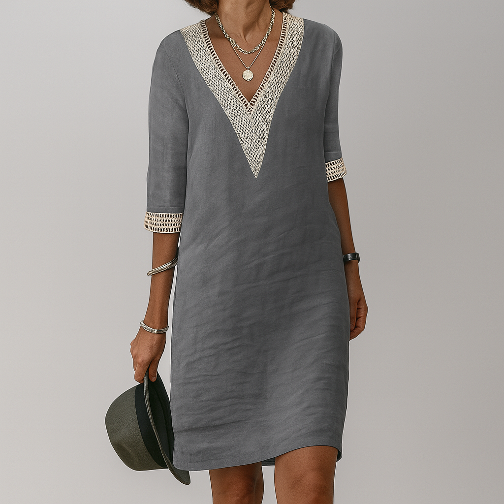 Palermo | Linen Crochet Trim V-Neck Summer Dress