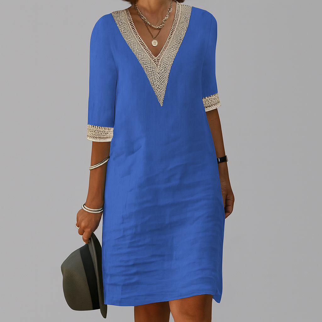 Palermo | Linen Crochet Trim V-Neck Summer Dress