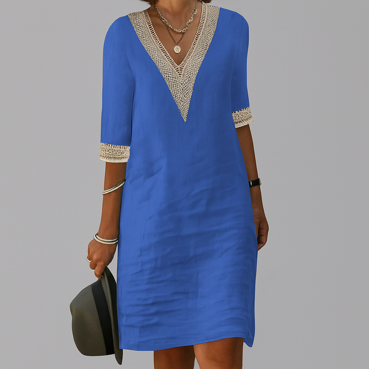 Palermo | Linen Crochet Trim V-Neck Summer Dress