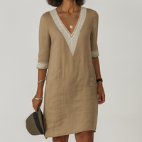 Palermo | Linen Crochet Trim V-Neck Summer Dress