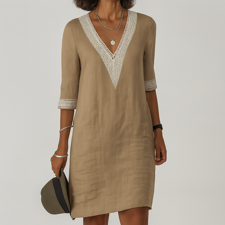 Palermo | Linen Crochet Trim V-Neck Summer Dress