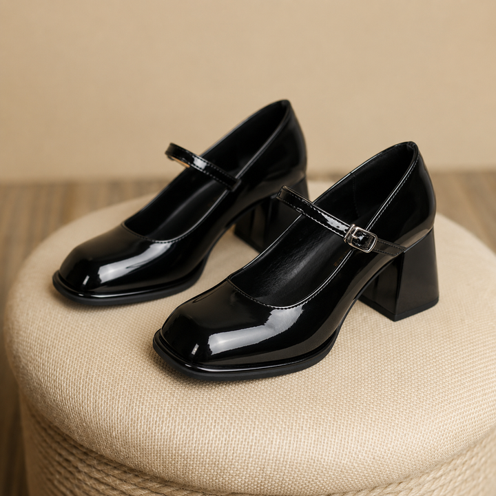 Margot | Patent Mary Jane Flats with Sculptural Block Heel