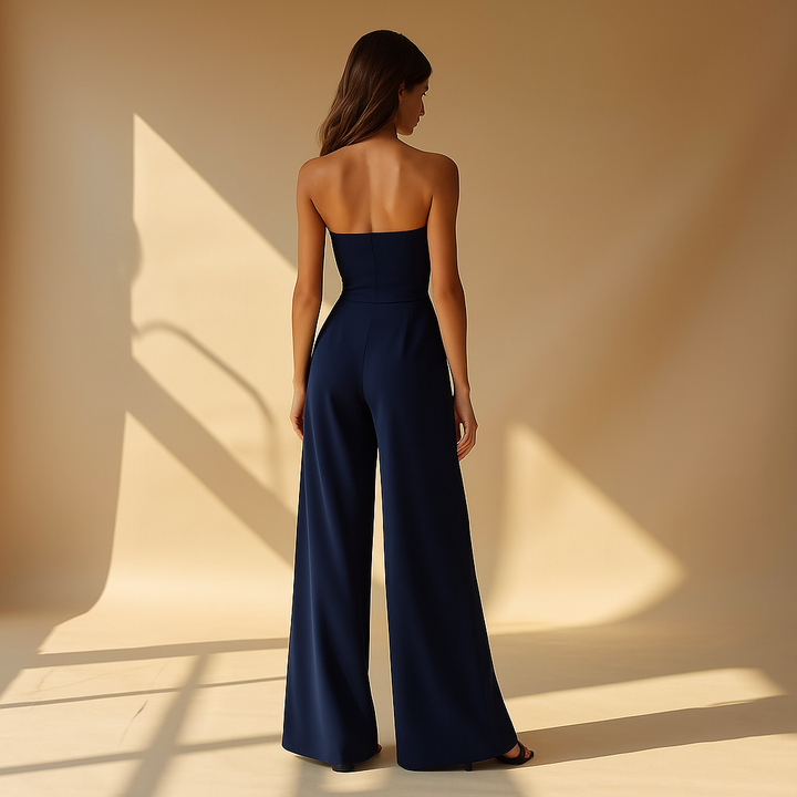 Raffine | Strapless Bandeau Jumpsuit with Pleated Wide Leg Trousers