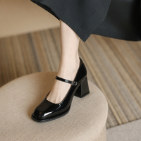 Margot | Patent Mary Jane Flats with Sculptural Block Heel