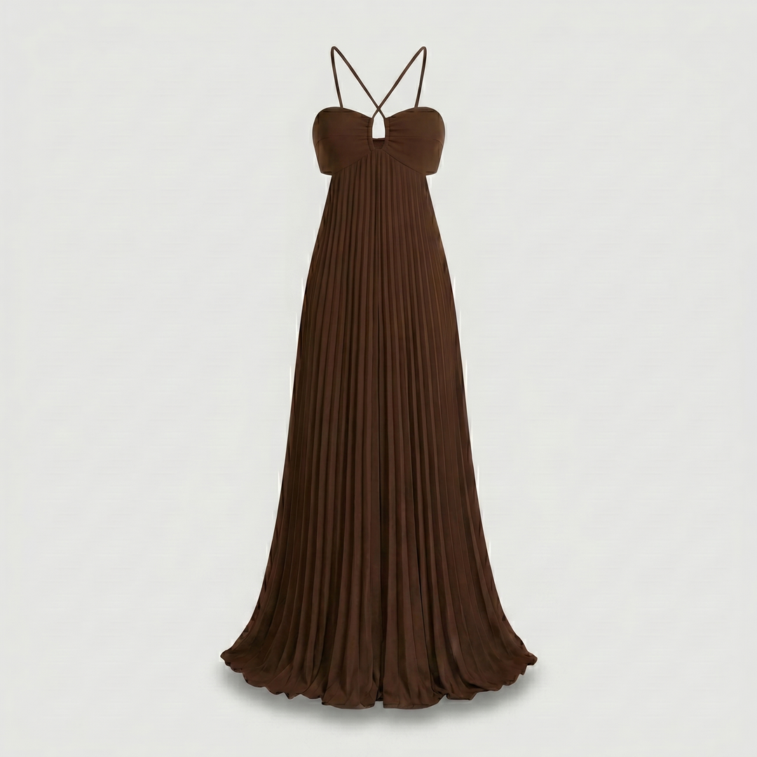 Delphine | Halter Neck Maxi Dress with Pleated Skirt and Cutout