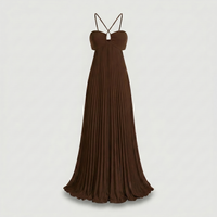 Delphine | Halter Neck Maxi Dress with Pleated Skirt and Cutout