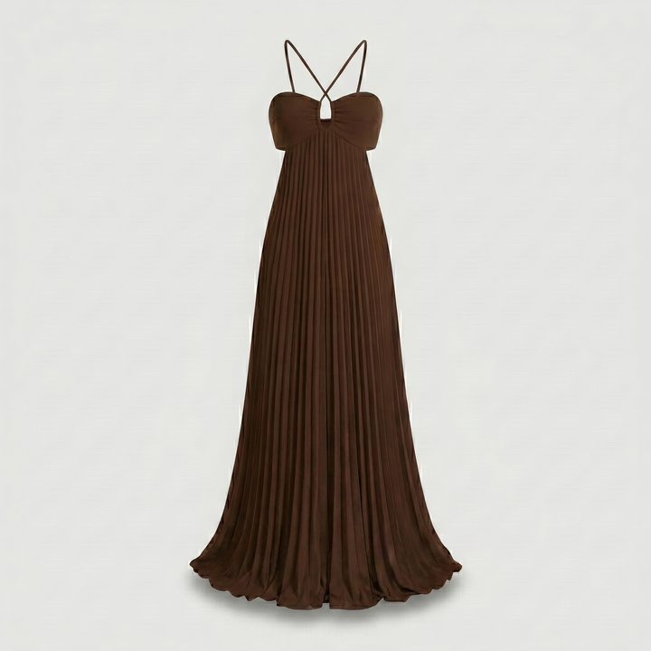 Delphine | Halter Neck Maxi Dress with Pleated Skirt and Cutout