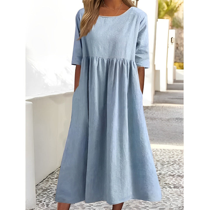 Capri | Gathered Waist Linen Summer Dress with Pockets