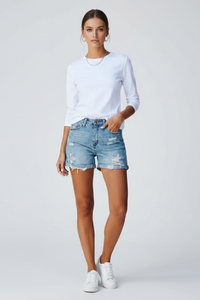 Odalie | Women's Shorts – Distressed Fringe Hem Denim Design