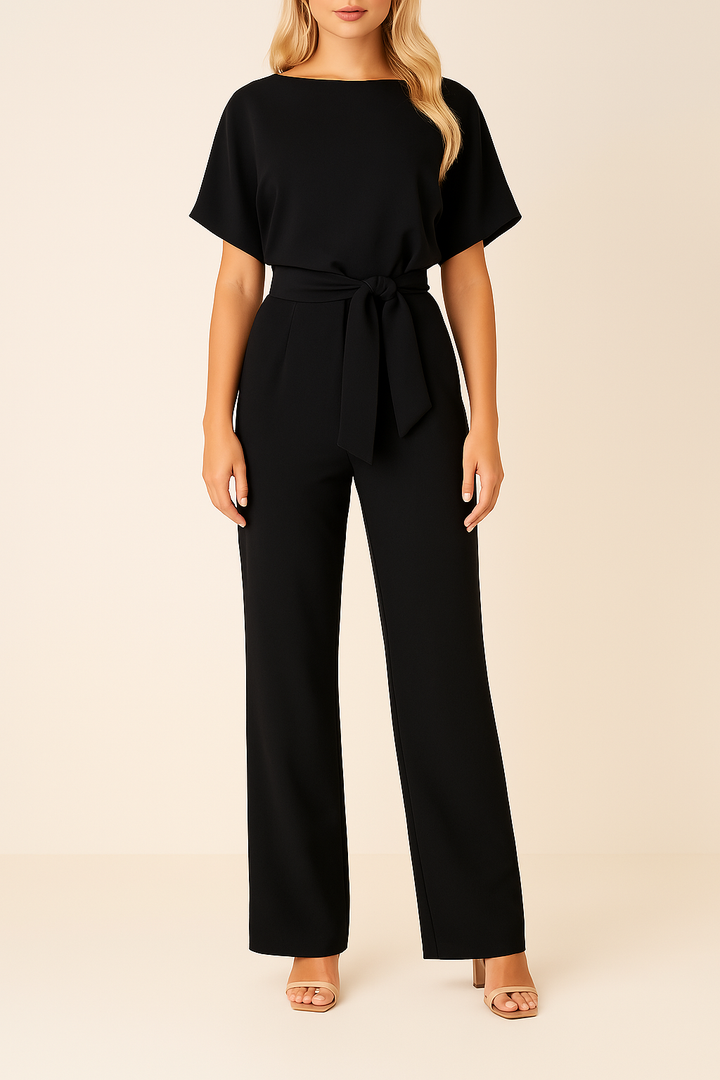 Dyone | Bateau Neck Kimono Sleeve Jumpsuit with Tie Waist