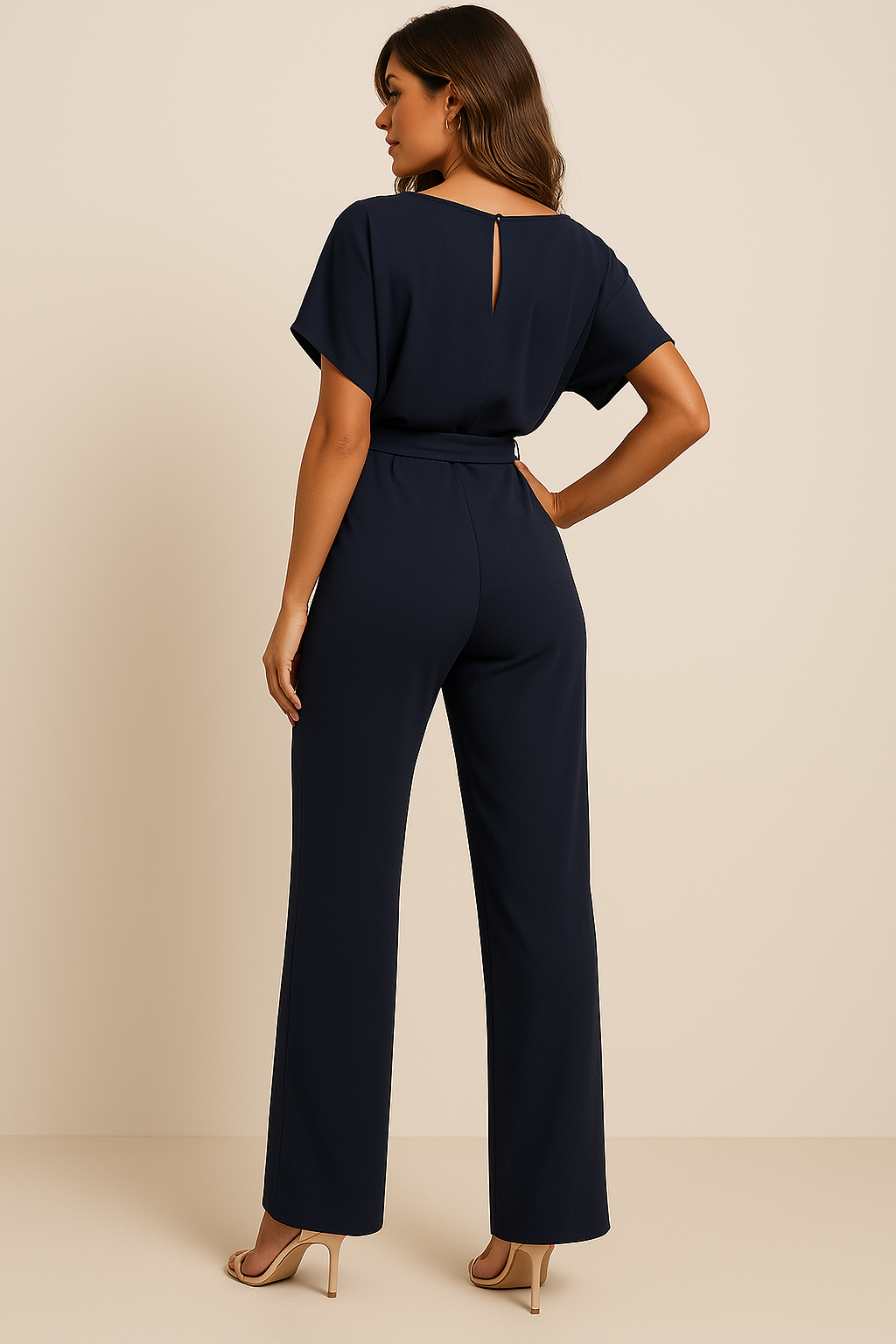 Dyone | Bateau Neck Kimono Sleeve Jumpsuit with Tie Waist