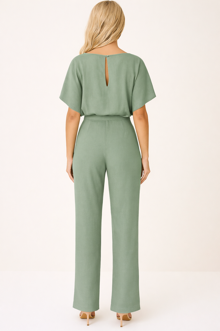 Dyone | Bateau Neck Kimono Sleeve Jumpsuit with Tie Waist