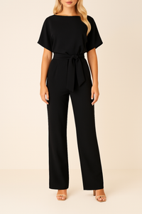 Dyone | Bateau Neck Tie-Waist Wide-Leg Jumpsuit in Sets