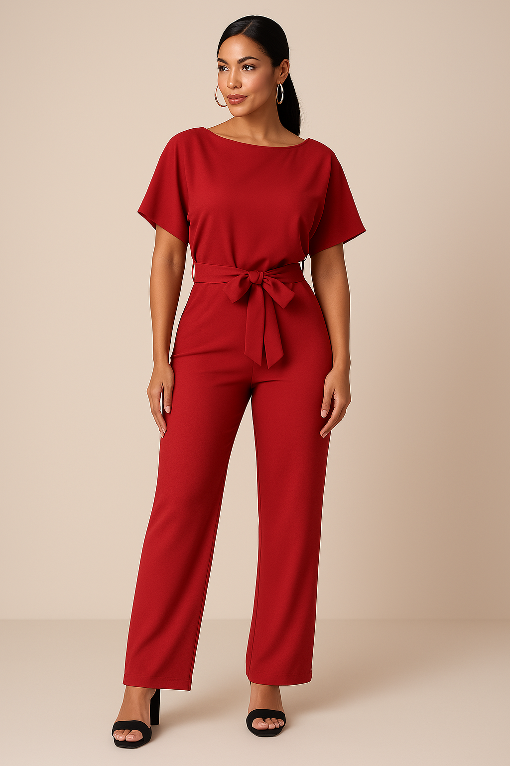 Dyone | Bateau Neck Kimono Sleeve Jumpsuit with Tie Waist