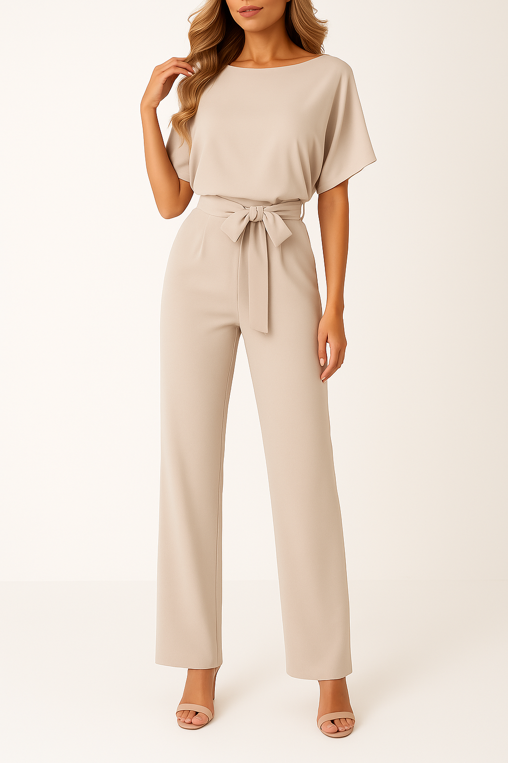 Dyone | Bateau Neck Kimono Sleeve Jumpsuit with Tie Waist