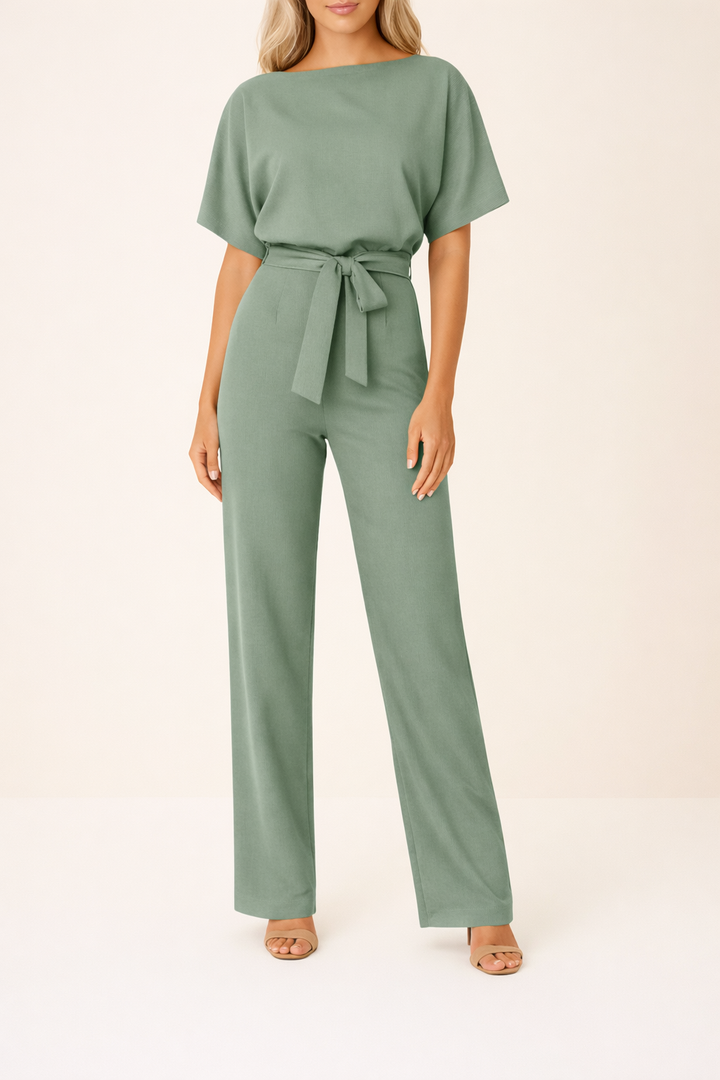Dyone | Bateau Neck Kimono Sleeve Jumpsuit with Tie Waist