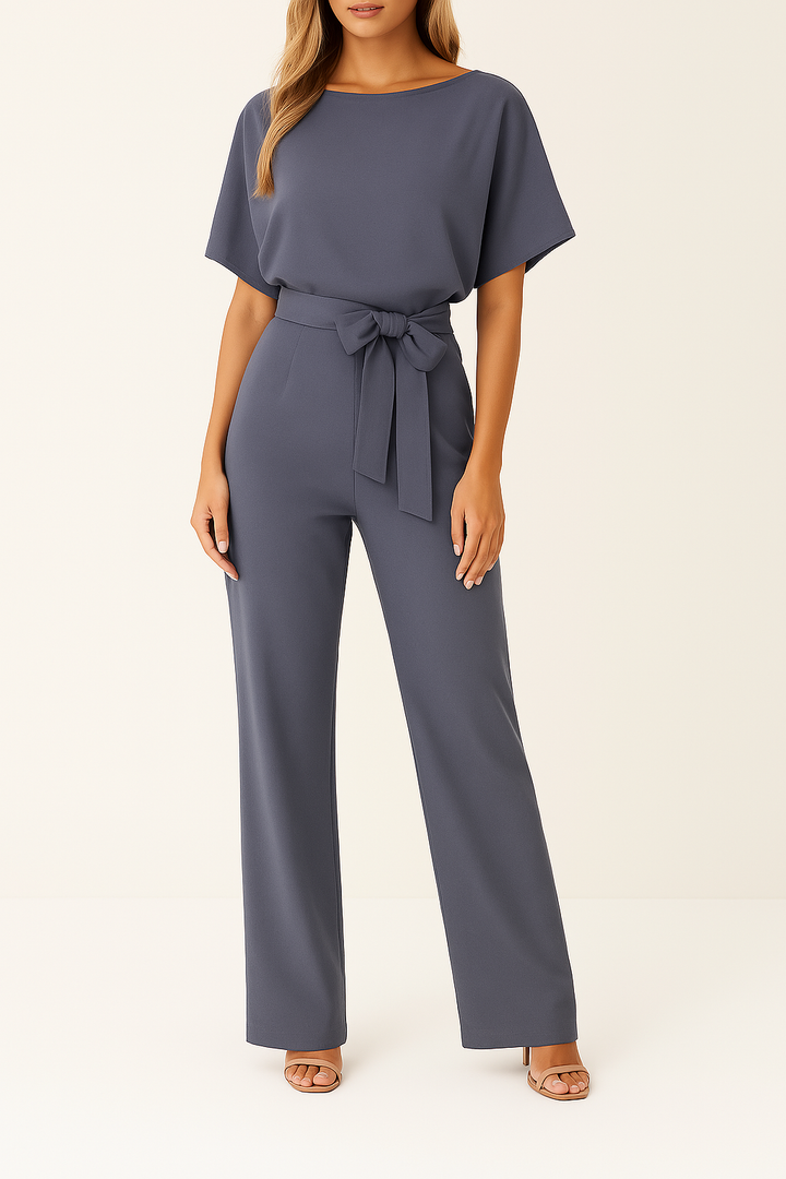 Dyone | Bateau Neck Kimono Sleeve Jumpsuit with Tie Waist