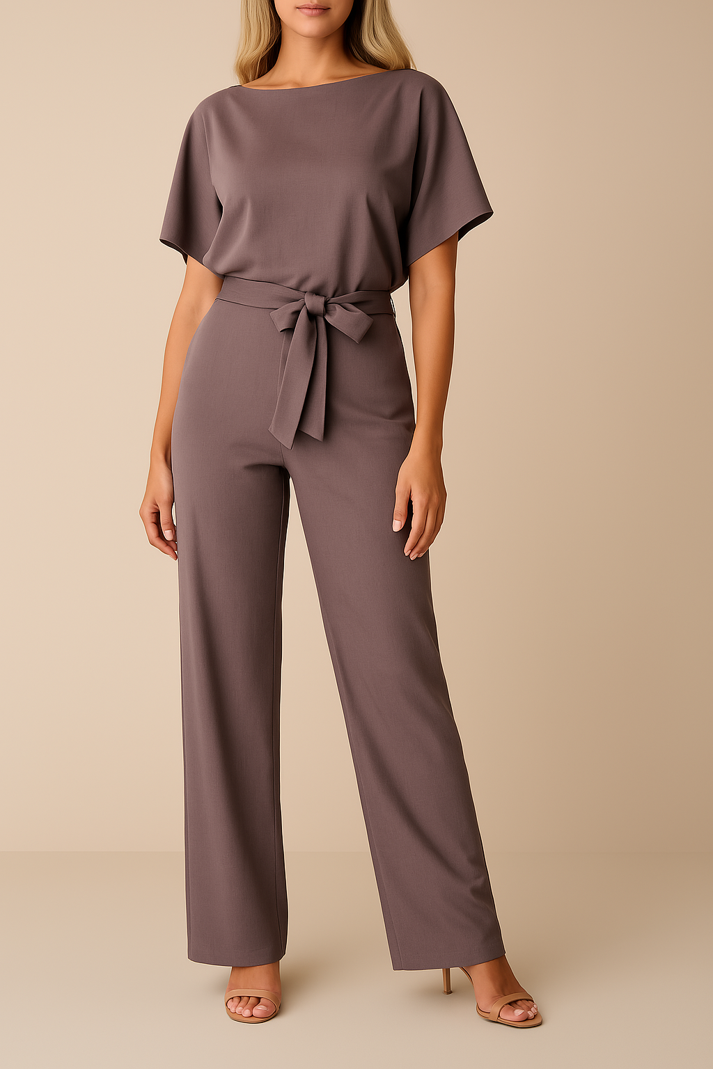 Dyone | Bateau Neck Kimono Sleeve Jumpsuit with Tie Waist