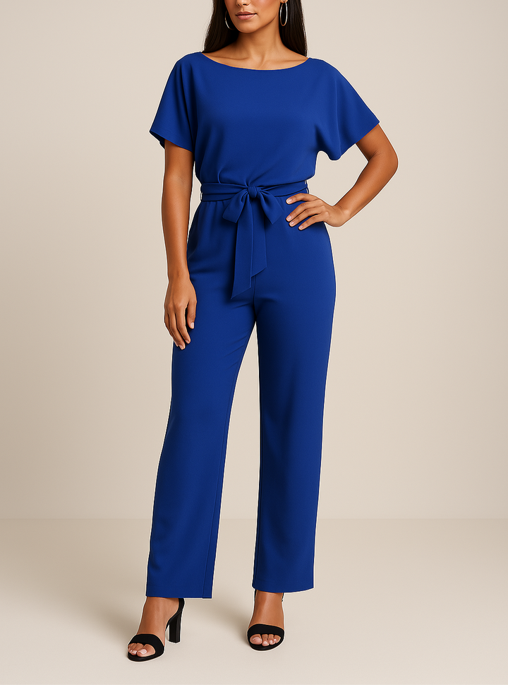 Dyone | Bateau Neck Kimono Sleeve Jumpsuit with Tie Waist